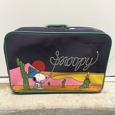 Vintage 60s Peanuts Snoopy Child's Suitcase Western Woodstock Aviva Stained Read