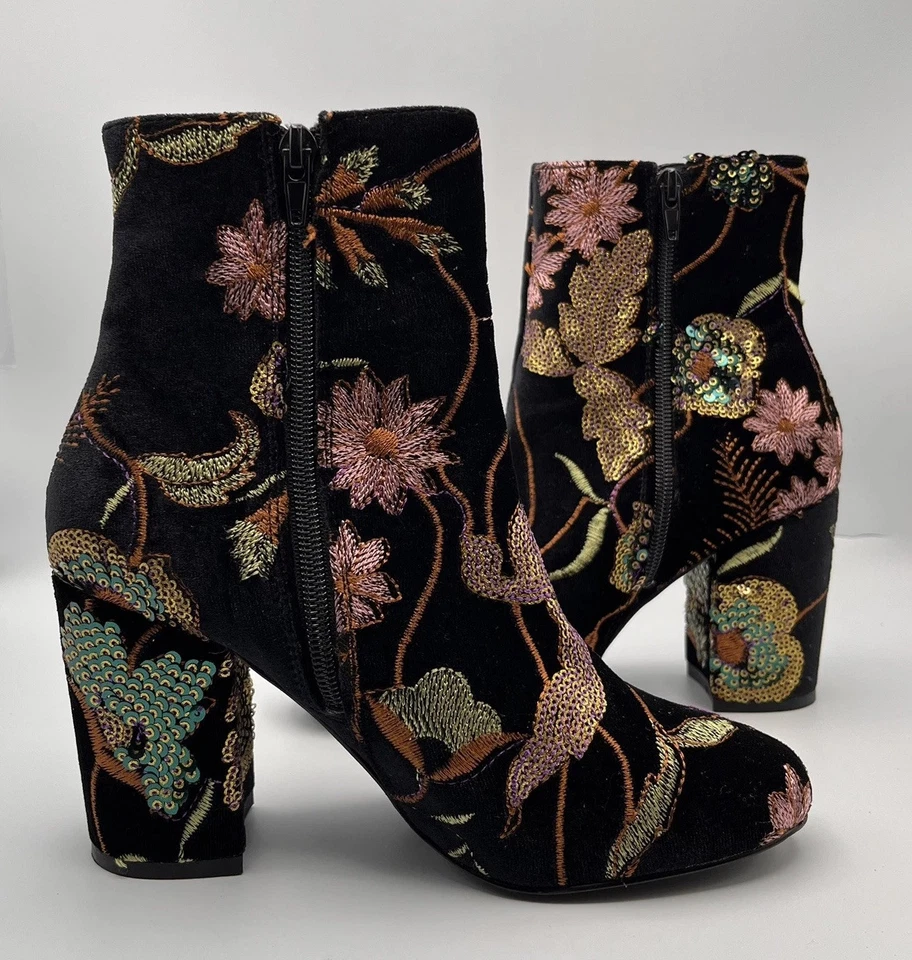 Botas Steven by Steve Madden Lissa Negro Terciopelo Floral Bordado Talla 7 $129 Foto 4 de 4