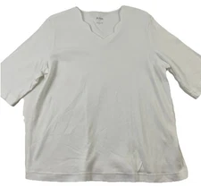 Blair Floral Scalloped Neck 3/4 Sleeve Top White Size Large New 9492