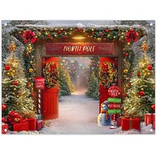 Christmas Backdrop 8x6ft Winter Forest Wooden Barn Door Photography Prop
