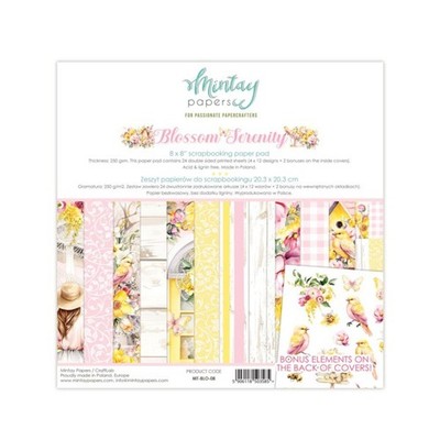BLOSSOM SERENITY 8x8 Paper Pad Mintay Papers Scrapbook 24pcs + BONUS Motifs
