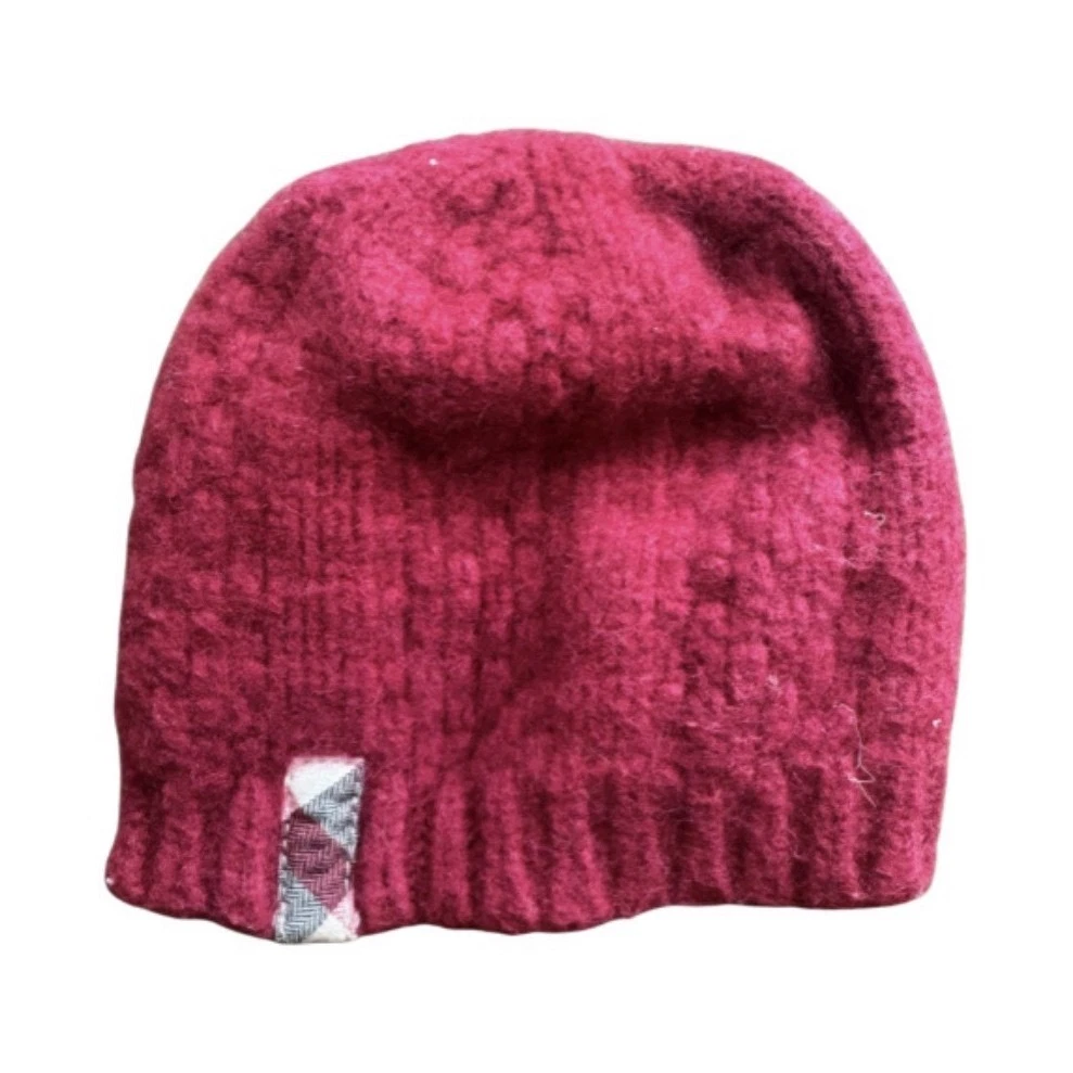 Burberry Red Wool Knit Beanie Hat 0-6 Months Logo Patch Unisex Baby