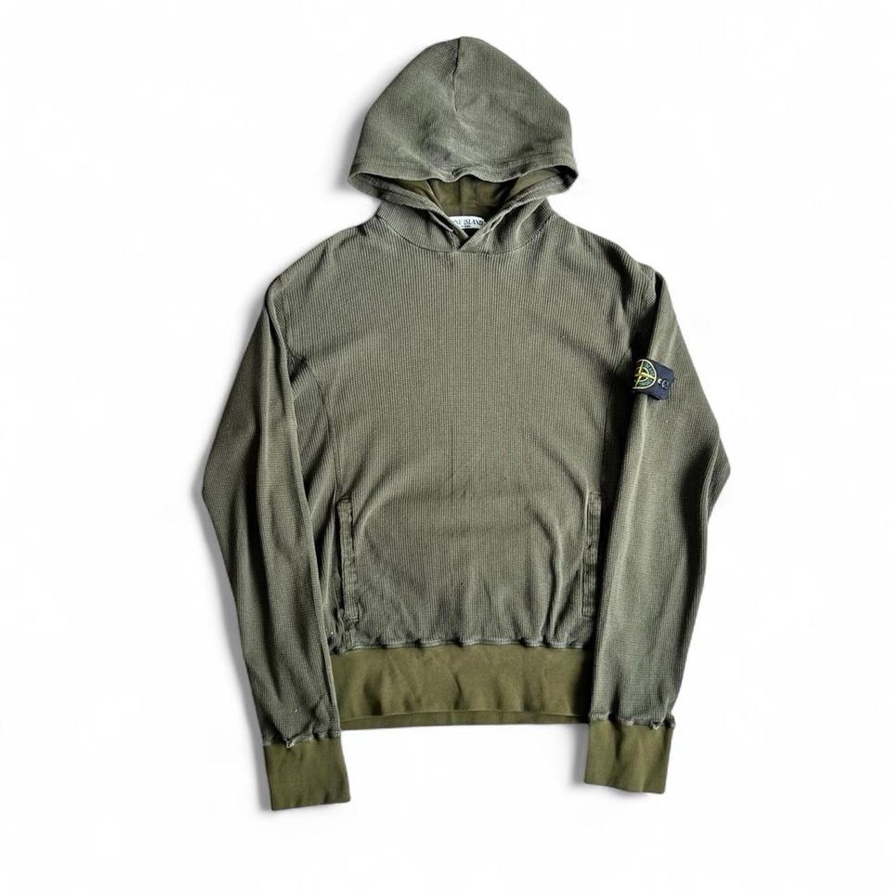 mens stone island 2011 khaki green knit hooded sweatshirt. size large