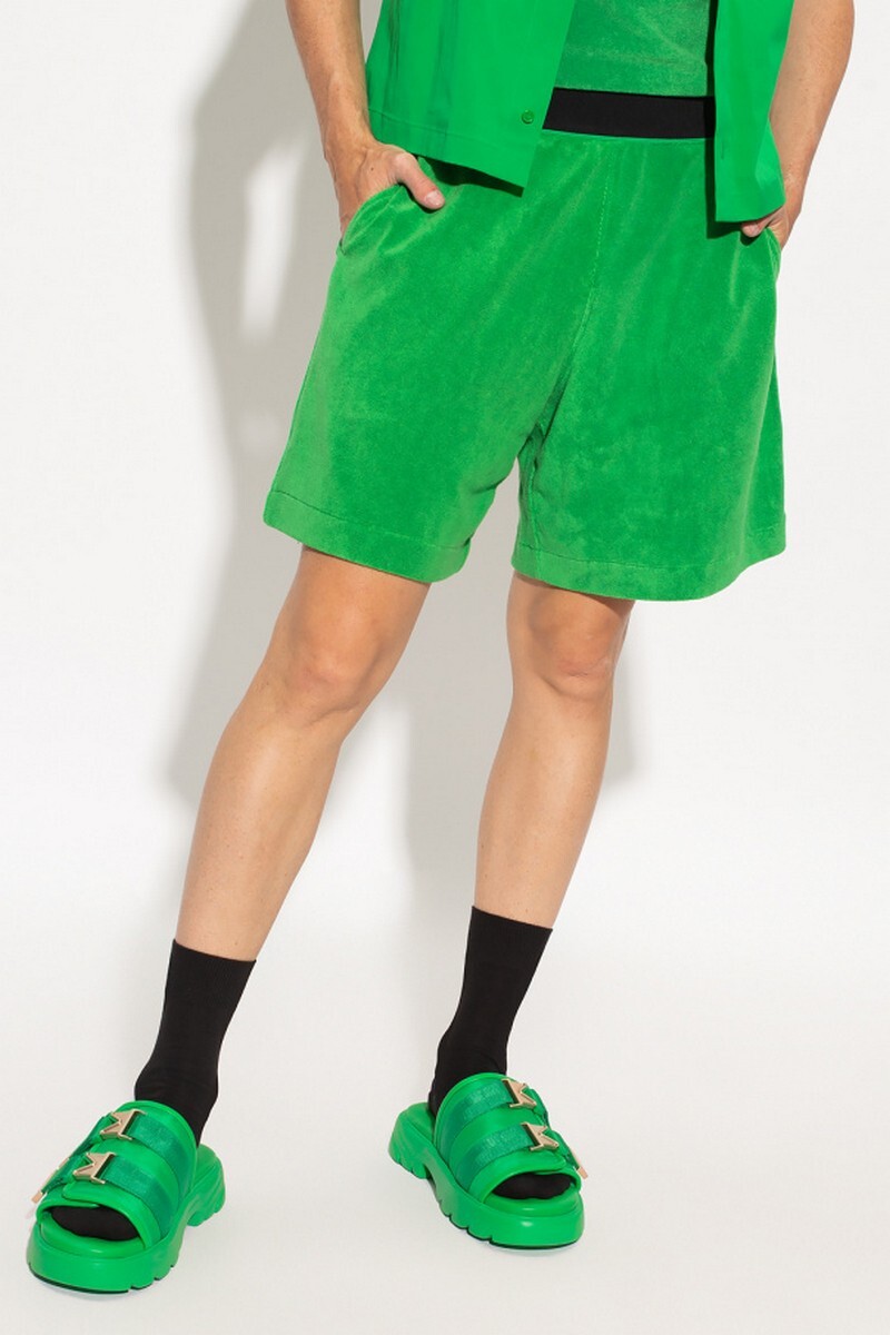 ショートパンツ BOTTEGA VENETA Pastel Green Leather Shorts BOTTEGA VENETA ボッテガヴェネタ ジャカードパイル地ショート