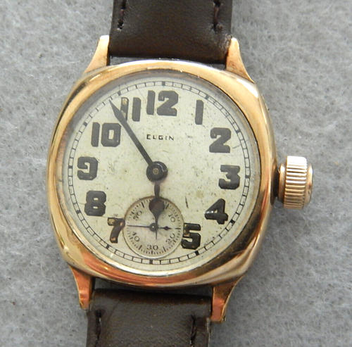 Elgin 1929 10k GF Grade 462 3/0s 7 Jewels Cushion Wrist Watch Leather Band RUNS - Picture 3 of 14
