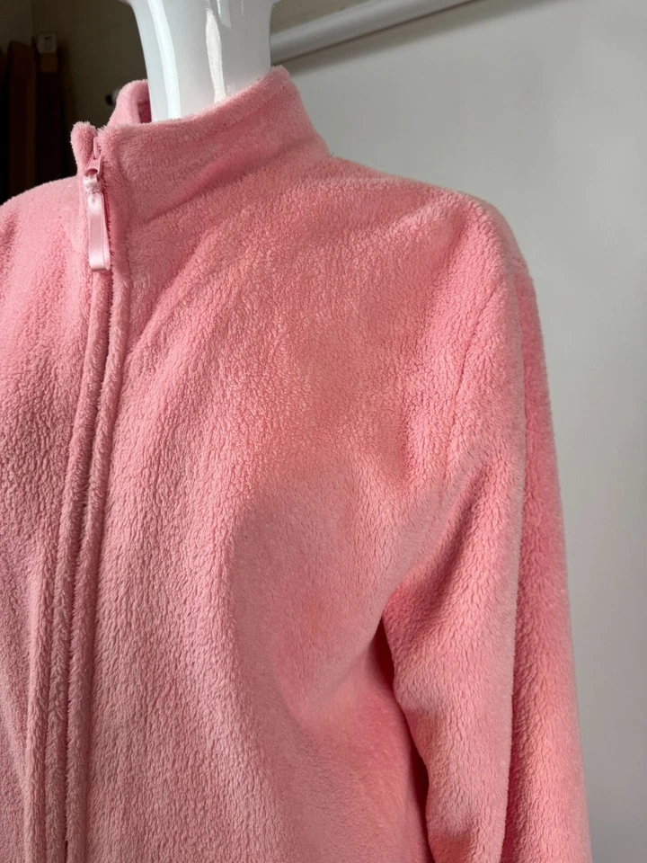 Adonna Pink Fleece Zip-Up Long Robe XL Full-Length Cozy Loungewear - Image 4 of 4