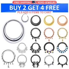 Multistyle 16G Steel HINGED Segment Nose Ring Septum Clicker Daith Hoop Earrings