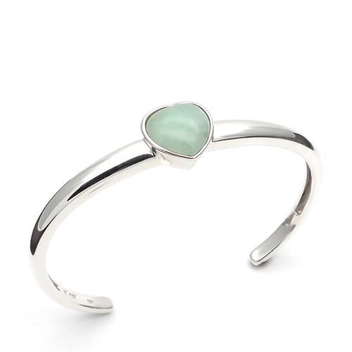 925 Sterling Silver Bracelet Womens QVC Jadeite Heart Cuff Bangle