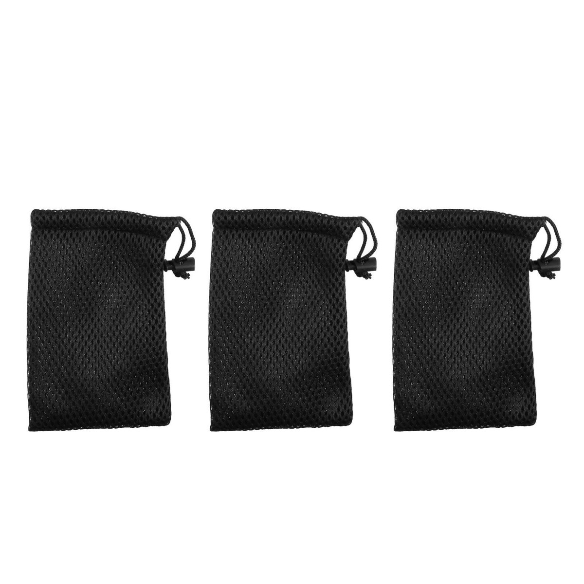 3pcs Black Nylon Mesh Drawstring Bag, 5 x 3.5 Inch Storage
