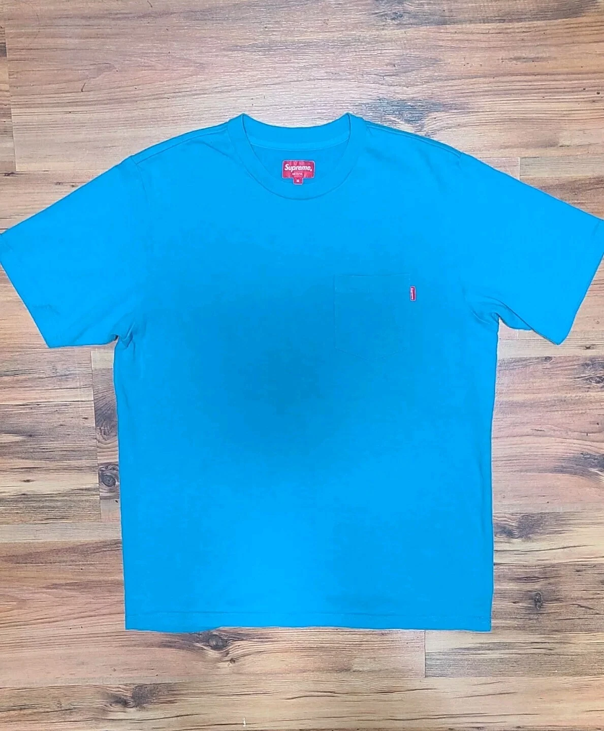 Tee shirt Supreme Pocket bleu logo boîte taille M coton