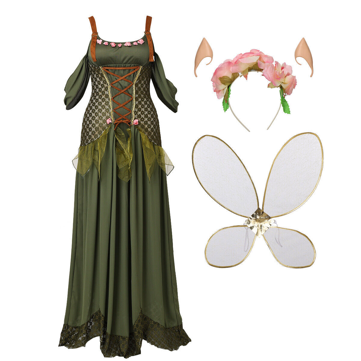 Medieval Renaissance Fancy Floor Length Dress with Accessories Sleeveless Elf Fairy Fancy Dress Women's Fantasy Halloween Carnival Renaissance Fair Medieval Renaissance Fancy Floor Length Dress with Accessories Sleeveless Elf Fairy Fancy Dress Women's Fantasy Halloween Carnival Renaissance Fair