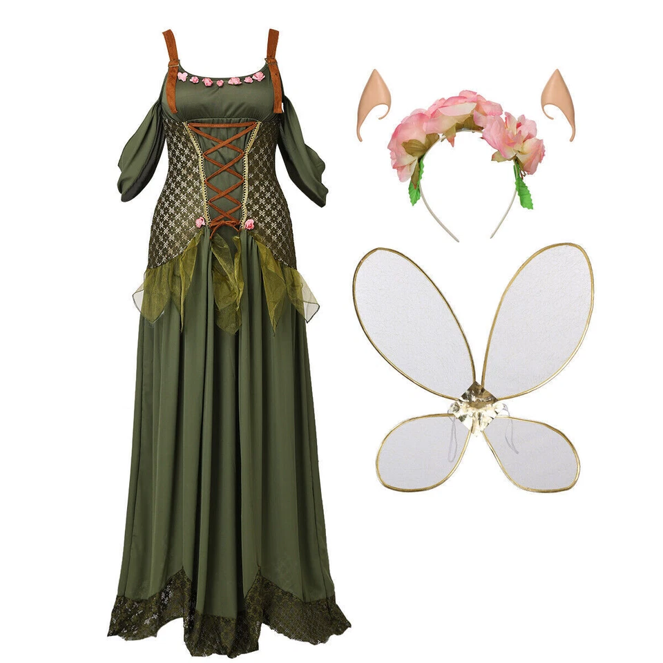 Medieval Women's Fantasy Fairy Dress Renaissance Elf Cosplay Halloween Costume - Image 2 of 4