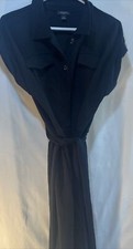 Ann Taylor Black Collared Fitted Dress Sz Petite Large Belted