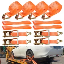 4 pcs Ratchet Tie Down Straps Double J-Hook 10000lbs Wheel Straps Auto  2" x 13