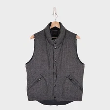 BEAMS PLUS Men's Grey Wool Blend Herringbone Down Gilet - Size L