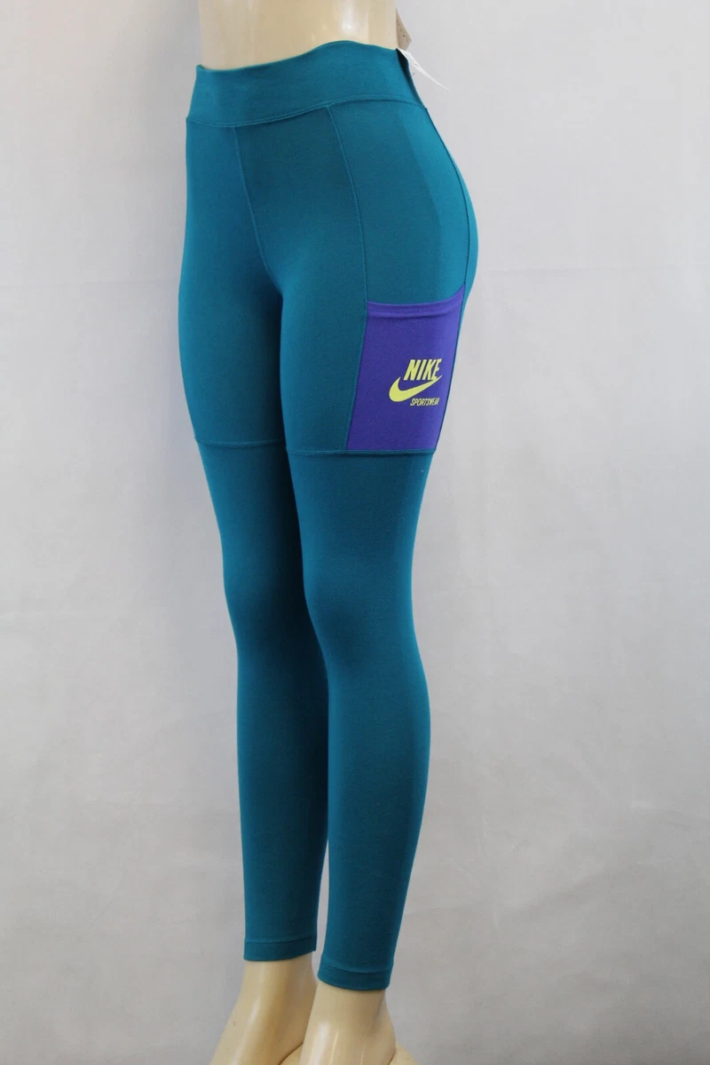 Nike WOMEN NIKE SPORTSWEAR HERITAGE LEGGINGS TEAL GREEN/PURPLE