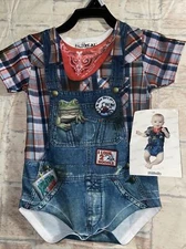 3D Realistic Hillbilly Halloween Outfit Faux real Hick Hillbilly One piece 12mo