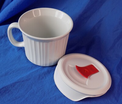 CorningWare FRENCH WHITE Pattern Mug Soup Bowl w/ Vented Lid Corelle Colours