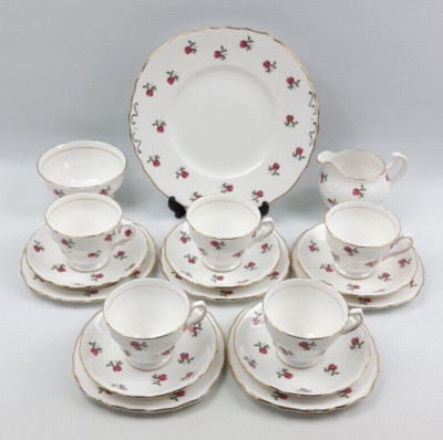 Colclough Duft 18-teiliges Teeservice - Pink Ditsy Rose 7433 Vintage