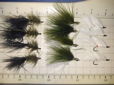 1 doz #6 great lakes steelhead asst. 4 each white death zonker, bugger, shiner.
