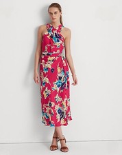 Lauren Ralph Lauren Floral Georgette Halter Dress Pink Floral Size 10 NWT $165