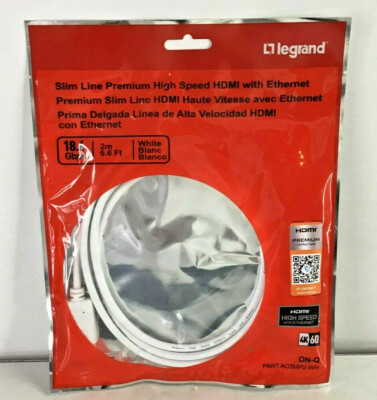 Genuine Legrand ON-Q AC3MP2-WH Slim Line High Speed HDMI Cable - 2M Length