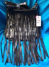 New Claire's Black w/ White Aztec Elephant Crossbody Purse Faux Leather Fringe