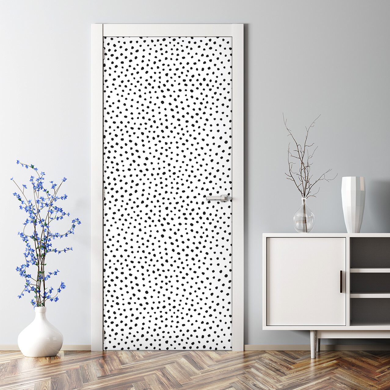 Modern Black & White Dot Pattern Adhesive Door Sticker for Home Decor