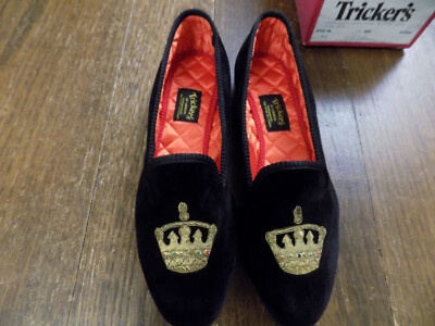TRICKER\'S Size 10.5 Black Embroidery Velvet Slippers Loafers TRICKER main image 4