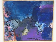 Franco Rognoni dipinto tecnica mista su carta 41x33 cm. “ passanti”con autentica