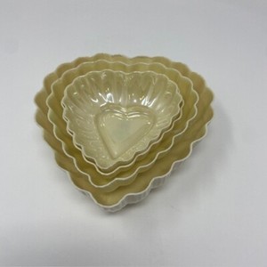 Belleek Trinket Dish Heart Shaped Yellow Iridescent 4th Mark Green Set of 4
