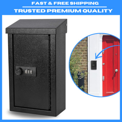 Wall-Mounted Key Drop Box with Combo Lock, Indoor/Outdoor Metal Mailbox, Black