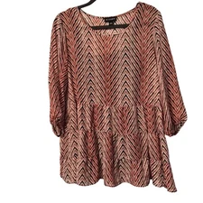 Womens I.N. Studio Large Chevron Tiered Blouse Sz L  100% Polyester women top