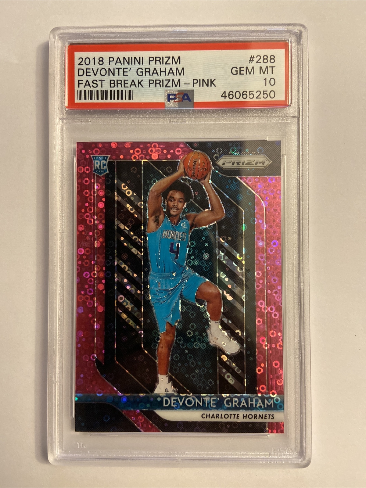 2018-19 prizm fastbreak devonte graham pink disco rookie /50 psa 10