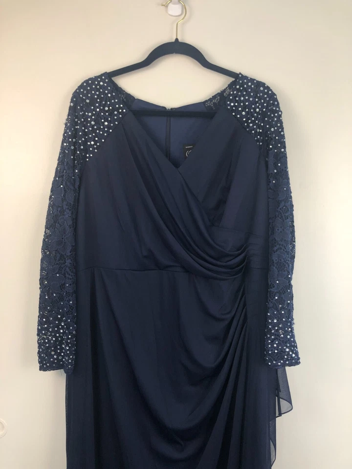Alex Evenings Maxi Dress Women 18 Navy Lace Bling Mother Of Bride Whimsical - Image 3 of 4