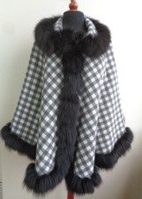 BRAND NEW GRAY WHITE WOOL  FOX FUR CAPE SHAWL WRAP WOMEN WOMAN 25"