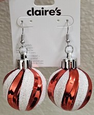 Claire's Striped Ornament 2" Dangle Hook Earrings Candy Cane Christmas
