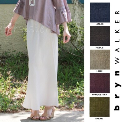 BRYN WALKER Light Linen  LONG BIAS SKIRT  Flattering Fluid Cut XS S M L   COLORS