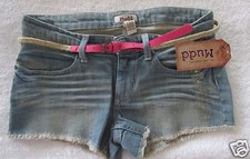 Mudd Belted Cutoff Shortie Shorts Light Wash Juniors' Sz. 5 NWT MSRP 32