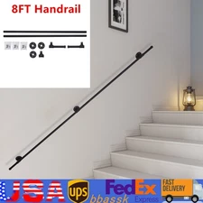 8 FT Iron Handrail for Steps Stair Railing Hand Rail Kit Black Outdoor Indoor US