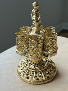 Vtg Sam Fink Sf Hollywood Regency Gold Filigree Cherub Lipstick Holder Caddy