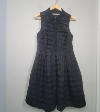 Trina Turk 10 Sleeveless Shirt Fit & Flare Whimsical Dark Academia Dress Black