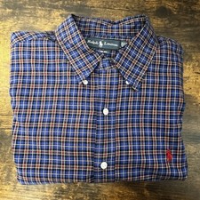 Ralph Lauren Mens Shirt XL Custom Fit Plaid Blue Red Button Down Preppy Casual