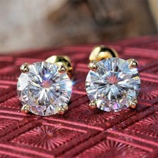 2Ct Round Lab-Created Diamond Womens Stud Earring 14K Yellow Gold Plated