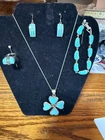 Vintage Sterling Silver Turquoise Jewelry Necklace, Ring, Bracelet Earrings Set