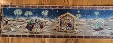 Tapestry Table Runner Nativity First Manger Scene 52" x 13" Pre-owned