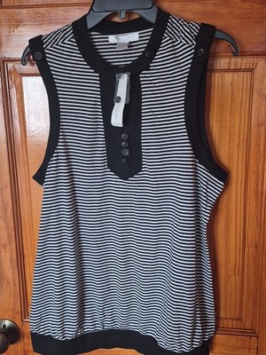 August Silk Women's Top Size XL Striped Tank Cotton Blend NWT 