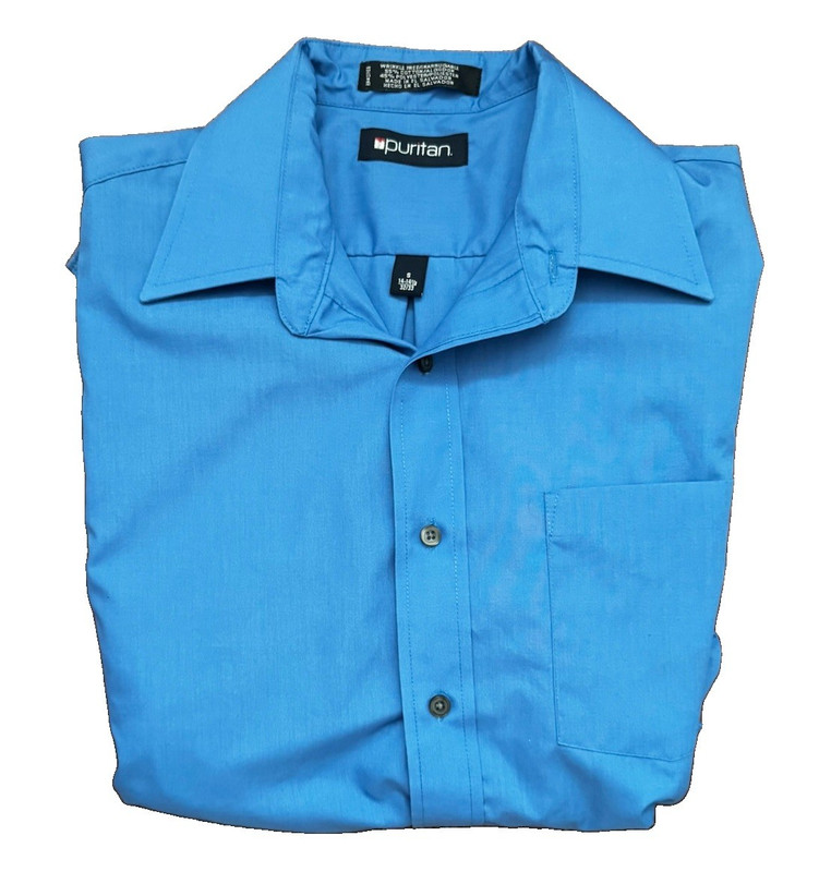 Puritan Men's Blue Dress Shirt Long Sleeve Pockets S 14-14 1/2 32/33