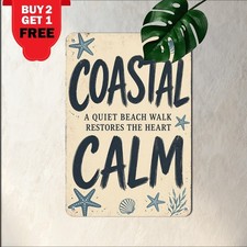 Blue Starfish Beach Walk Sign Metal Tin Sign Coastal Ocean Decor Plaque