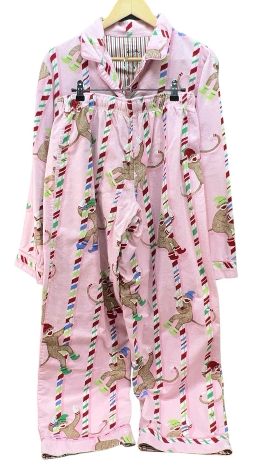 Nick & Nora Women’s 2 Piece Christmas Flannel Pajamas Sock  Monkey Size N Lounge - Image 3 of 4